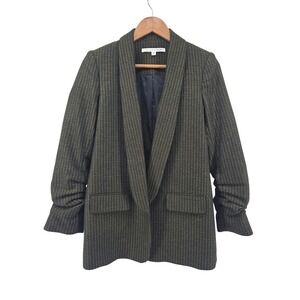 Veronica Beard Clay Boy Blazer Size 6 Wool Tweed Ruched Sleeve Open Front Stripe